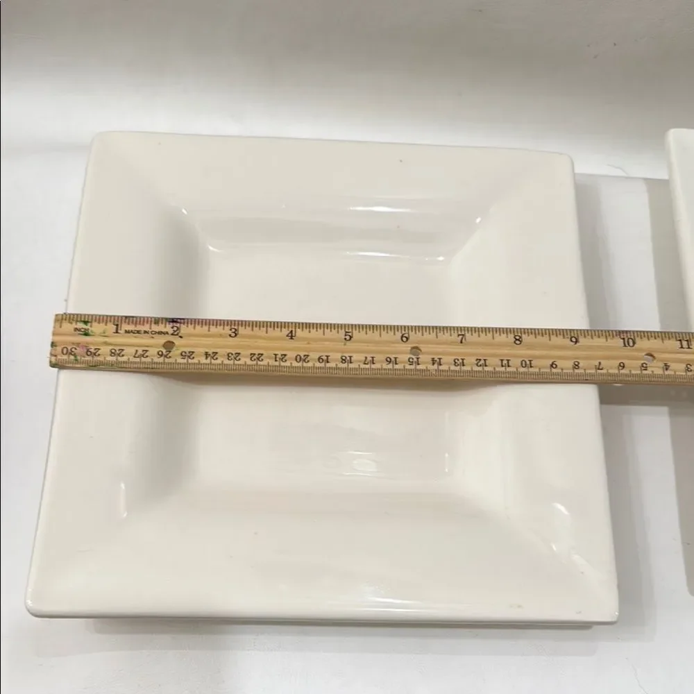 Pottery Barn White 9 1/4 Square Saucers Dinnerware Set Of 2 Heavy Durable